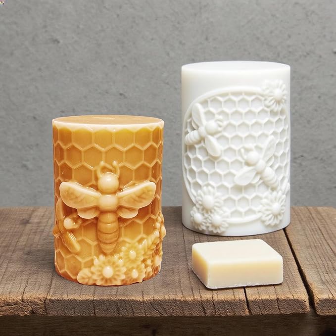 Wehous 2PCS Bee Candle Mold, Bee Honeycomb Flower Cylinder Silicone Molds for Resin Candle Soap Wax Beeswax, Unique Epoxy Casting Clay Art Craft Mould Kit DIY Home Decor