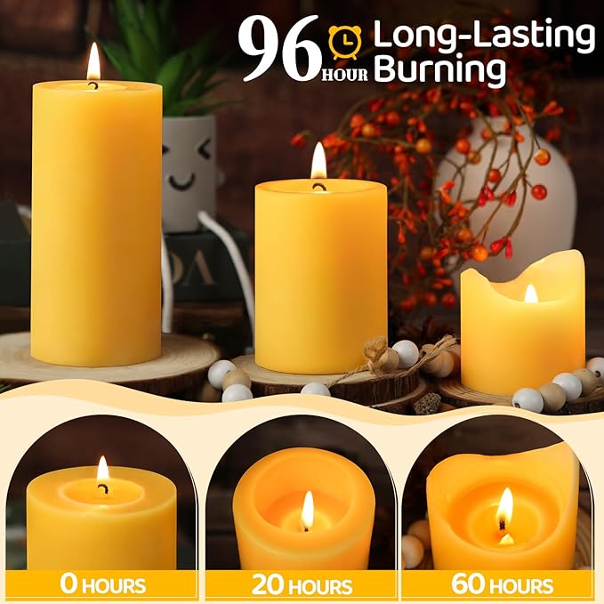 Natural Beeswax Pillar Candles,100% Pure Beeswax Candles-95 Hours Long Burning,Unscented Bees Wax Candles for Home,Prayer,Emergency,Dripless Smokeless Organic Pillar Candles Bluk-2.8x6in-1pack