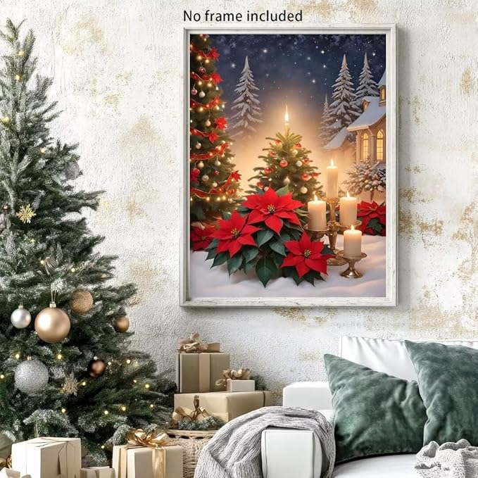 Christmas Diamond Art Painting Kits for Adults, Christmas Candles DIY Diamond Paintings Full Drill Paint,Winter Round Diamonds Crystal Gem Art for Home Wall Decor Gifts 8x10 Inch