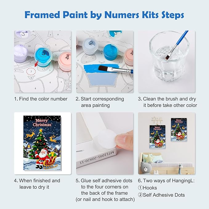 MOGTAA Christmas Paint by Numbers Kit for Adults Beginners with Frame, Santa Claus Adult Paint by Number Kits on Canvas with Easel, Easy DIY Winter Oil Painting Kits for Home Decor, 8x12in