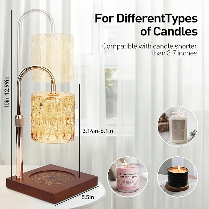APSARAS USA Candle Warmer Lamp with Timer,Adjustable Height Candle Warmer,Dimmable, Home Decor,Wax Warmer Lamp for Jar Candles with 2 Bulbs and Life Flower Wooden Base,Gift Box for Her/Him(TD1290)