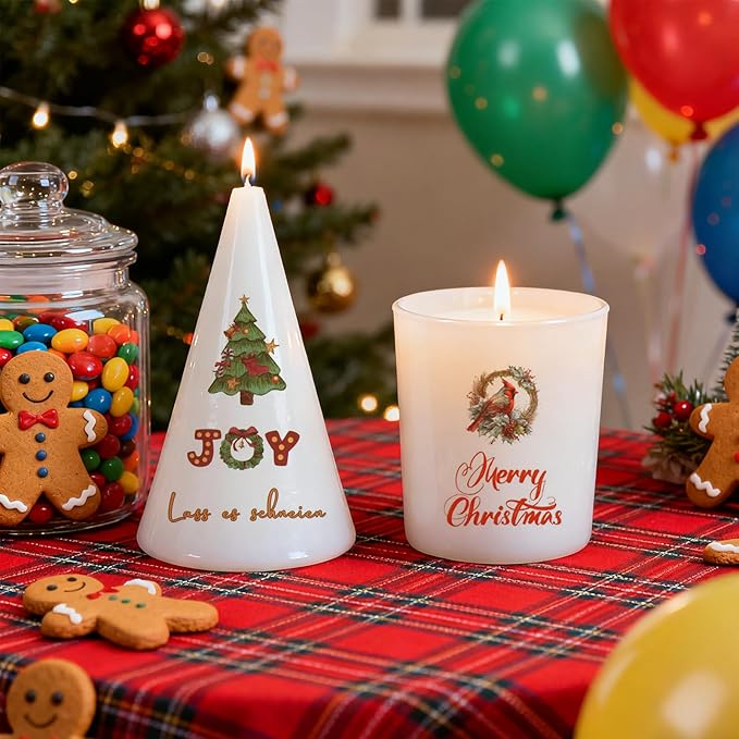 6 PCS Candle Tattoos Christmas, Christmas Tattoos for Candles, Santa, Reindeer, Snowflake, Xmas Tree Water Transfer Decals