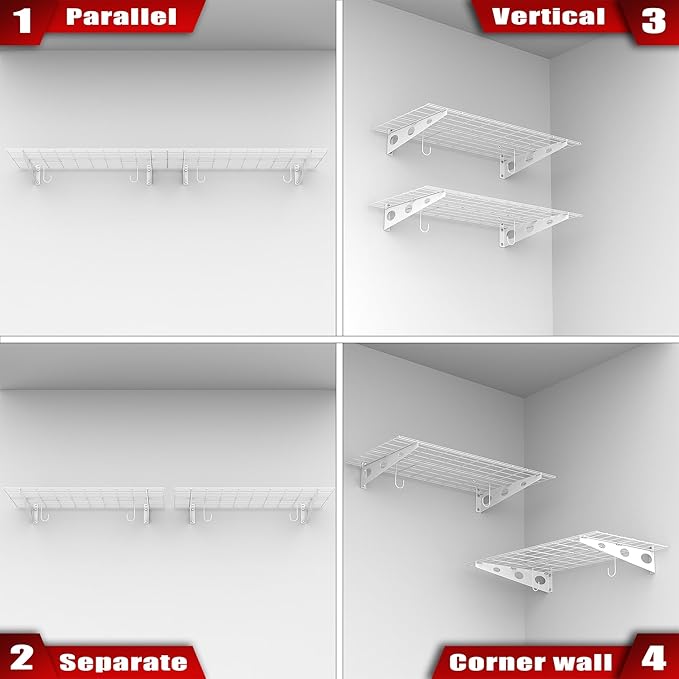 WALMANN 2 Pack Garage Wall Shelves, 2 x 4 ft/24 * 48 inch Wall Mounted Storage Shelves for Garage Heavy Duty Wall Shelving, Holds Up to 220 lbs(White)