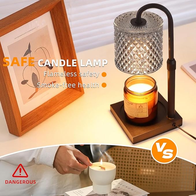 Candle Warmer Lamp with Timer Dimmer Adjustable Height, Candle Warmer with 2 Bulbs for Jar Candles, Home Decor, for Women Birthday