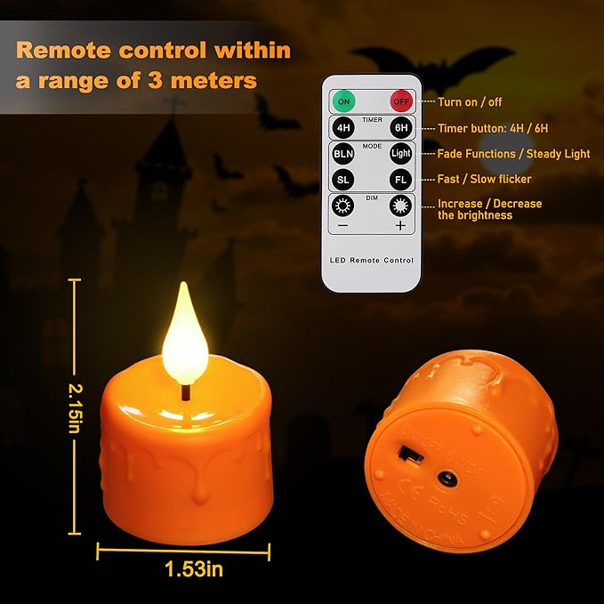 Daord 6 pcs Halloween Orange LED Tea Light Candles Rechargeable Flickering Flameless Pumpkins Lantern Tealights with Remote for Fall Thanksgiving Christmas Decor (Orange)
