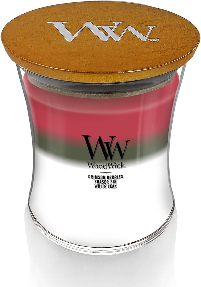 WoodWick Winter Garland Trilogy Holiday Candle Gifts for Women and Men, 9.7 oz Medium Hourglass Trilogy Candle with Crackling Wick
