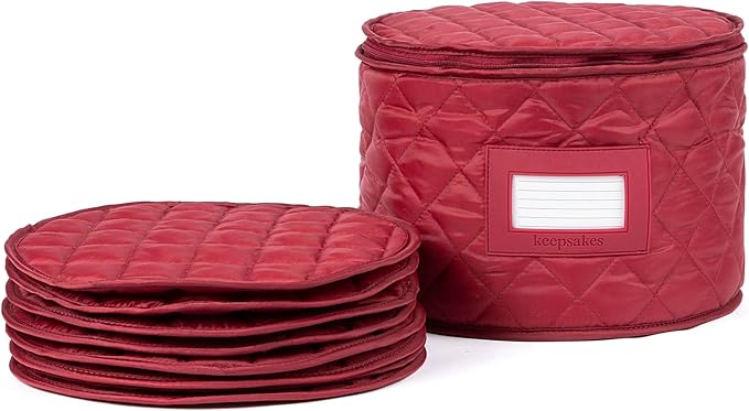Covermates Keepsakes Dish Storage Case – Padded China & Dinnerware Organizer, Quilted Polyester Protection, ID Window, Zipper Closure, Machine Washable, Red
