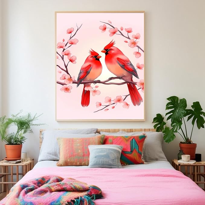 GUAIEUW Wreath of Red Birds in Love Diamond Painting Kit for Adults, Full Round Diamond Cardinal Bird 5D Diamond Painting DIY Art Crafts for Winter Home Wall Decor Holiday Gift 16x20 Inch