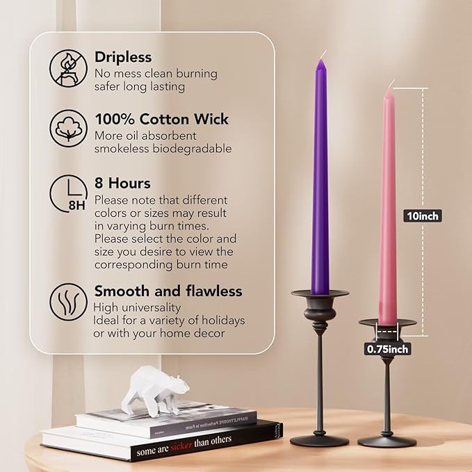 10-Inch Tall Dripless Taper Candles Set of 4 - Red and Green Tapered Candles, Perfect for Christmas - Smokeless, Unscented, Long Burning - Hand Poured, Colored Tall Candlesticks - Christmas