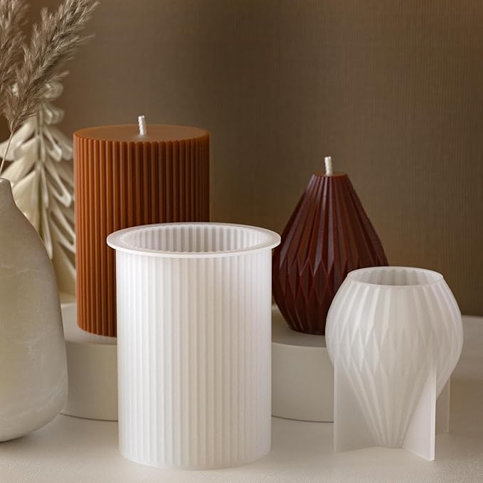 2 Pack Stripe Cylinder Pillar Spiral Candle Resin Mold - Resin Casting Silicone Molds for Home Decor & Candle Making Wave Spiral Mold