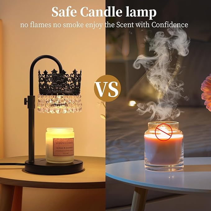 Candle Warmer Lamp with Timer Dimmer Adjustable Height with 2 Bulbs Crystal Candle Lamp Elegant Home Decor for Valentine's Day Gift Wax Melt Warmers for Women Birthday Gift (Black)