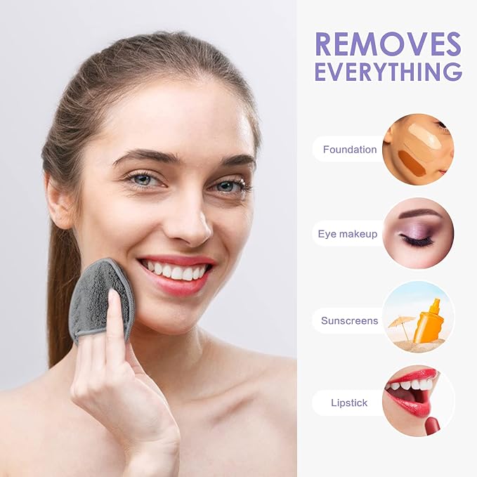 SUNLAND Reusable Makeup Remover Pads for Face,Eye,Lips 32 Pack Microfiber Face Cleansing Gloves Washable with Laundry Bag and Travel Bag Rounds Toner Pads（Round 3.15inchx32,Dark Grey）