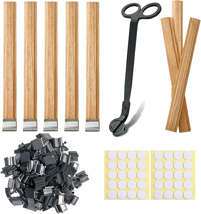 100 Sets Double-Layered Wooden Candle Wicks and Stands 5.1 X 0.5 Inch Natural Candle Wood Wicks Wooden Wicks Wood Wicks for Candles Making,Wooden Candle Wick with Base and Stickers
