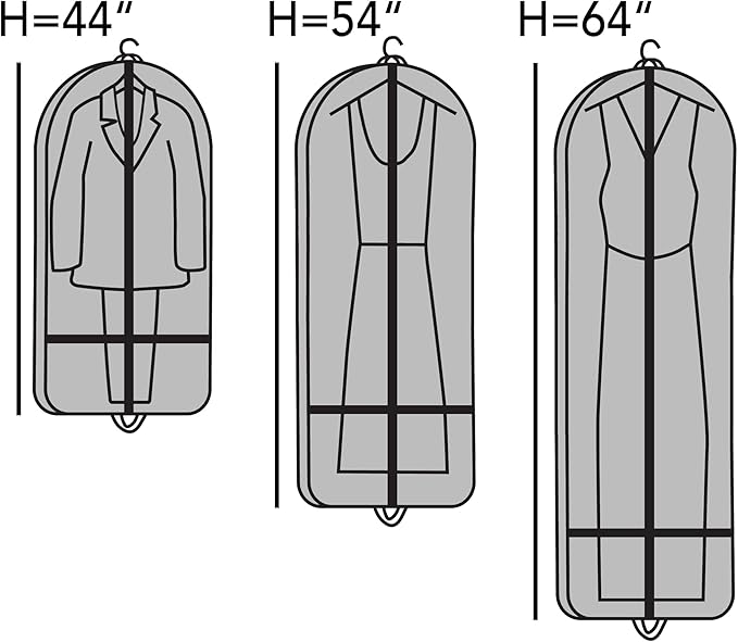 Covermates Keepsakes Garment Bag Set for Closet Storage and Travel – Breathable Suit and Dress Bags with ID Window and Carrying Handles – Heavy-Duty Hanging Wardrobe Protection Set, Black