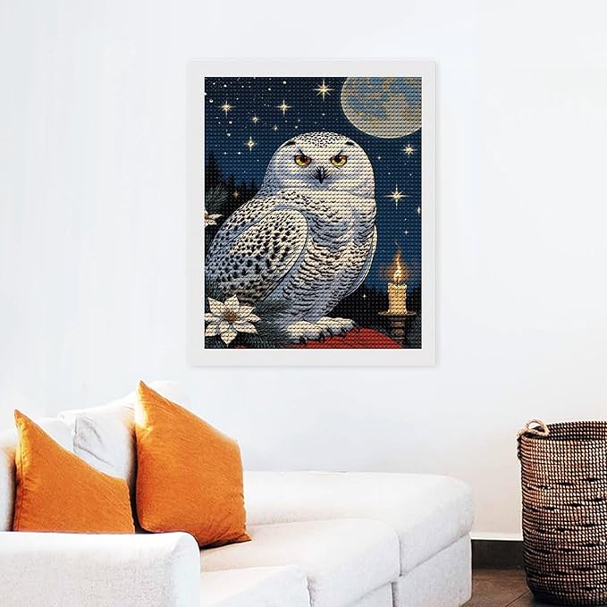 KIVJMSIDJA 5D Diamond Art Kits for Adults Snowy Owl & Candle Glow - Winter Night Scene Full Drill DIY Diamond Art for Home Wall Decor 16"x20"