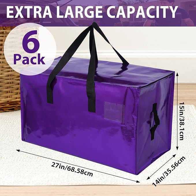 6 Pack Moving Bags Heavy Duty, Extra Large Moving Bags, Moving Supplies, Storage Bags with Handles and Zippers, Waterproof Totes for Storage Saving Packaging Shipping and Travel(Multicolor)