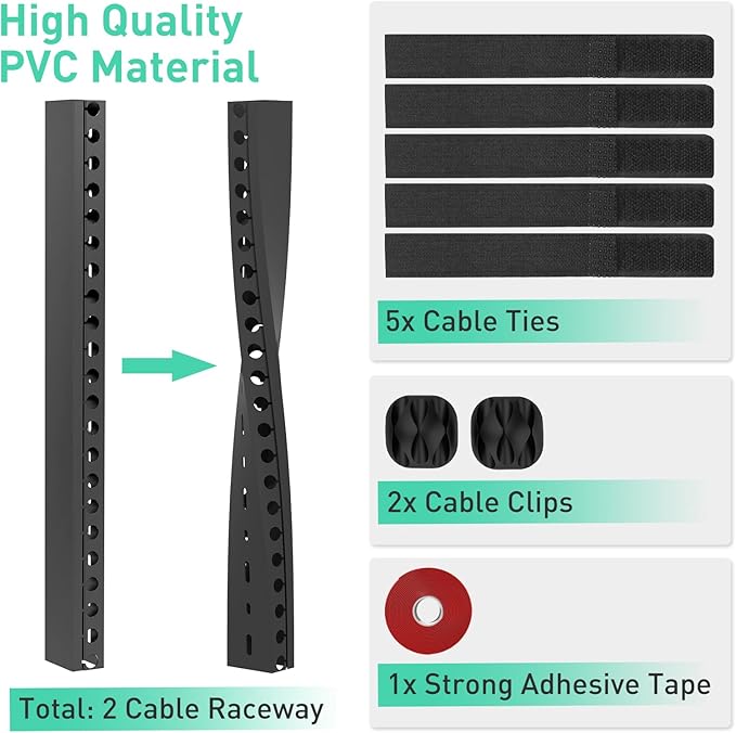 ENONCI Updated Cable Raceway Kit - 154 (10x15.4) Inch Open Slot Wire Covers for Cords, Under Desk Cable Management System to Hide Under Desk/Tv/Computer/Net/Power Cords, (Pack 10)