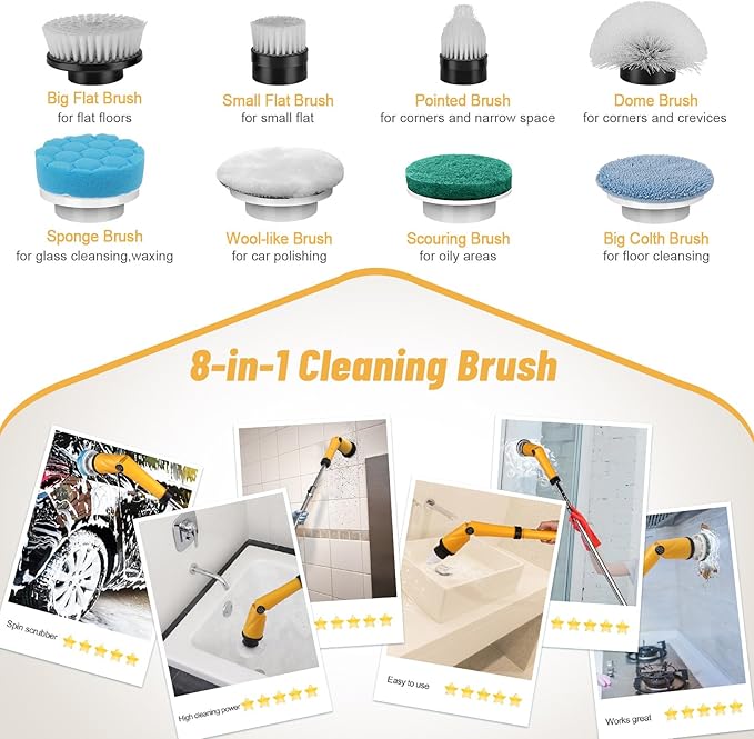 qimedo Battery Electric Tile Floor Scrubber Brushes Heads, 8-in-1 Electric Spin Scrubber Replacement Brush Heads for qimedo, Leebein, Keimi, Alloyman, Bomves, YKYI, BEI & Hong