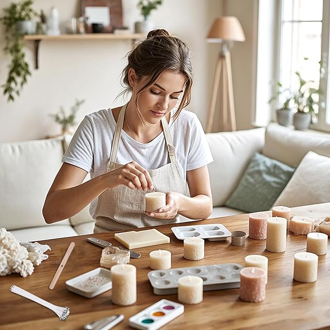 200 PCS Candle Making Kit with Soy Wax – Includes 100pcs 6-Inch and 100pcs 4-Inch Candle Wicks, 100 Wick Stickers, 100 Wick Holders, and 4 Wooden Centering Devices for DIY Candle Making