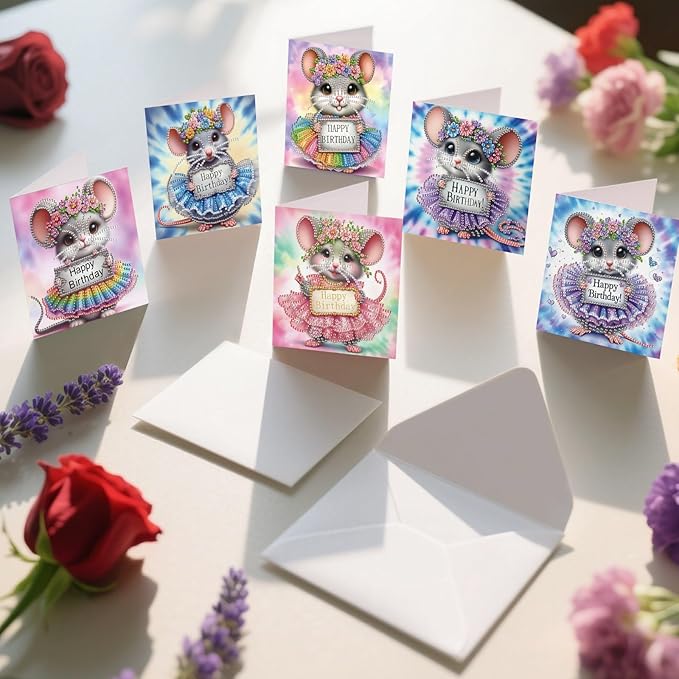 DoxQcs 5D Diamond Art Painting Greeting Cards Kit, DIY Cards for Blessings Congratulations Gifts, Greeting Card Set for Birthday Thanksgiving Day Christmas Halloween-Mouse