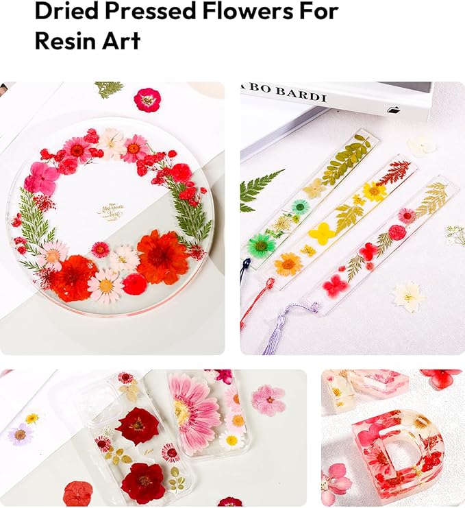 Dried Flowers, Resiners 58Pcs Pressed Flowers for Craft Red Real Natural Dried Flowers Dry Leaves Kit for DIY Making Crafts Resin Soap Candle Scrapbook Supplies Card Making Jewelry