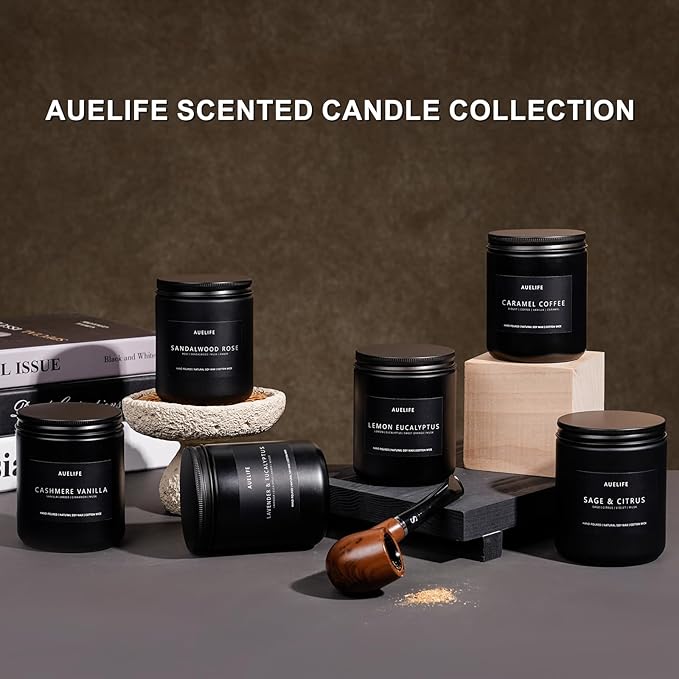 Scented Candles Set | Men Candle Set, Scented Candles for Home, Gifts for Men Aromatherapy Gift Set - 4 Pack Manly Gifts for Dad Fathers Day, Soy Candle of Leather/Smoke & Vanilla/Oak/Lavender