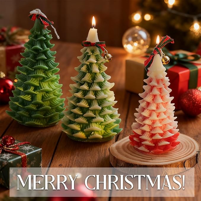 Christmas Tree Candle Molds, Resin Christmas Silicone Molds for Candles, Moldes para Velas De Navidad, Wax Candle Making Molds for DIY Chocolate, Soap