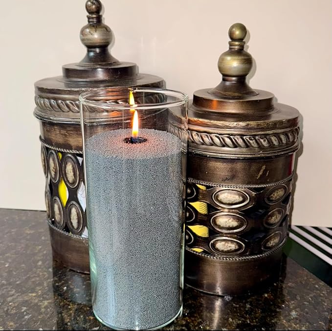 Pearled Candle 16 Oz - Unscented Non-Toxic Smoke-Free Paraben-Free Long Lasting Pearl Bead Candle Holiday Gift w/ 20 Disposable Wicks Lasting 100+ Hours (Slate Gray)