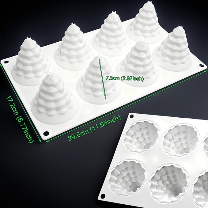 3D Christmas Tree Silicone Molds Large Christmas Molds Xmas Tree Pan Silicone Mold 8-Cavity Christmas Cake Mold for Mousse Cake Muffin Baking Jello Chocolate Ice Cube Soap Candle Lotion Bar Bath Bomb