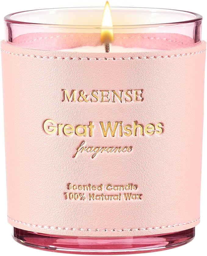 M&SENSE Spring Floral Scented Candles, Non Toxic Soy Wax 10oz 42-Hour Clean Burn, Pink Valentines Candle Gifts for Her, Relaxing Aromatherapy Candle for Stress Relief