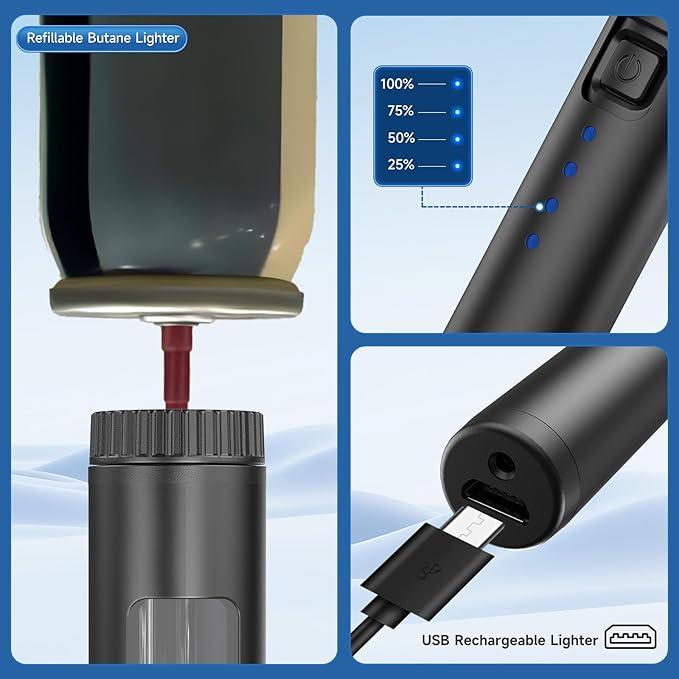 Flame bird 2 Pack Flexible Multi-Purpose Lighter, Long Butane Torch Lighter USB Rechargeable Electric Lighter for Candles BBQ Grill Fireplace Kitchen Camping (NOT PREFILLED)