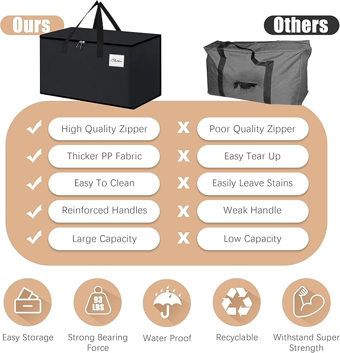 NATURELUX Heavy Duty Moving Bags - Extra Large Packing Bags and Storage Totes, Collapsible and Foldable Option for Moving and Storage, Black, 93 L - 6 Pack