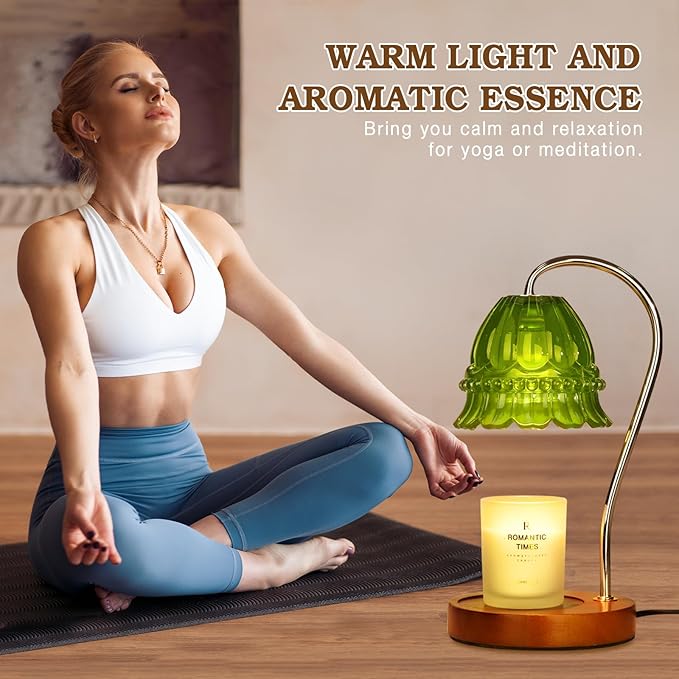 Funistree Dimmable Candle Warmer Lamp with Timer, Green Flower Candle Lamp Warmer for Jar Candles, Unique Women Mom Birthday Gifts Ideas, Fall Decor for Home Bedroom Living Room
