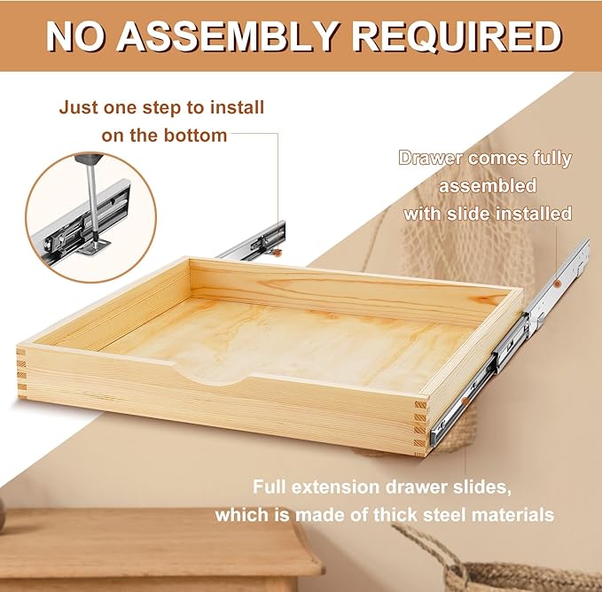 Menkxi 2 Set Wooden Pull out Cabinet Organizer Fully Assembled Slide out Pantry Drawer with Gentle Close Storage Shelf Tray for Base Kitchen Under Sink Bathroom Accessory(Wood Color,24'' X 21'' X 3'')
