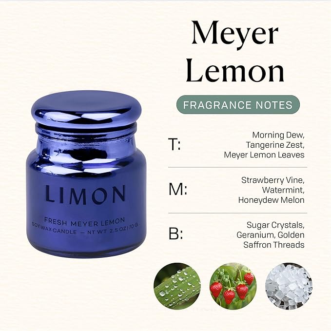 Paddywax Chroma Scented Candle with Lid in Reusable Metallic Etched Glass Jar, Clean- Burn Soy Candle with Approx. 14 Hour Burn Time, Cobalt – Limon, Fresh Meyer Lemon, 2.5 oz