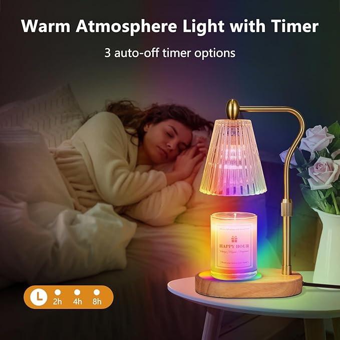 Imenlox Dimmable Candle Warmer Lamp with RGB Mode & Timer, Electric Melting Lamps for Jar Candles, Wax Melt Warmers for Home Bedroom Decor (8 Colors LED Changing)