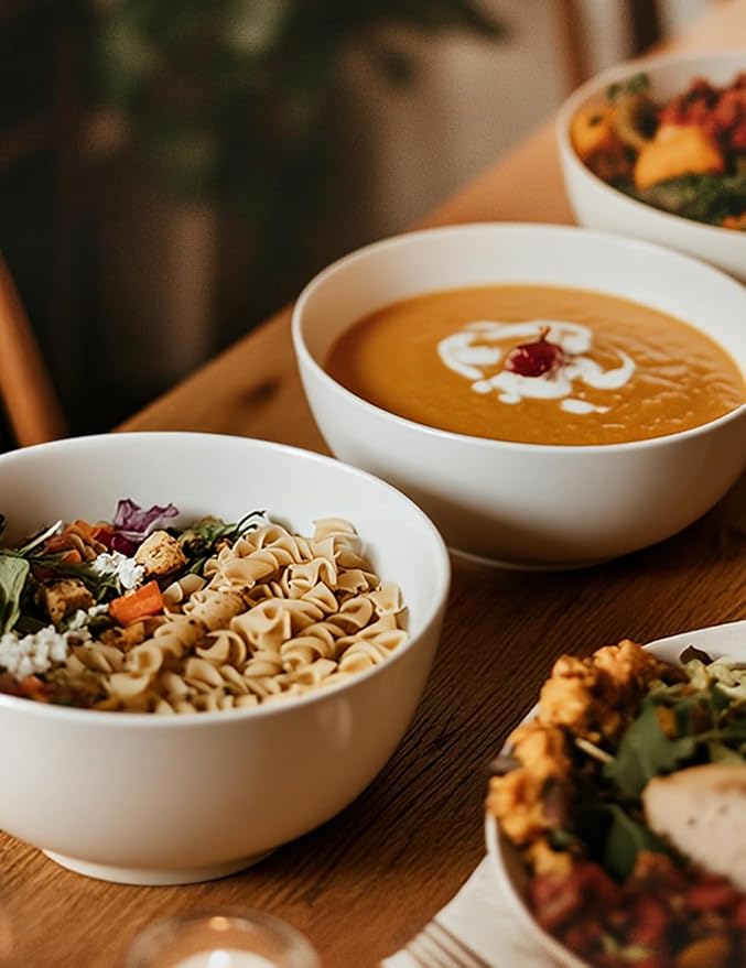 AISBUGUR Ceramic Bowls Set of 6-42OZ Deep Soup Bowls Salad Bowls for Kitchen Microwave & Dishwasher Safe - White Serving Bowls for Cereal, Soup, Pasta, Salad