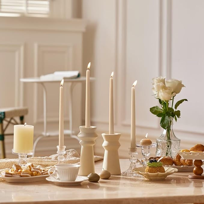 12-Inch Tall Dripless Taper Candles Set of 4 - Beige Tapered Candles, Perfect for Christmas - Smokeless, Unscented, Long Burning - Hand Poured, Colored Tall Candlesticks - Beige