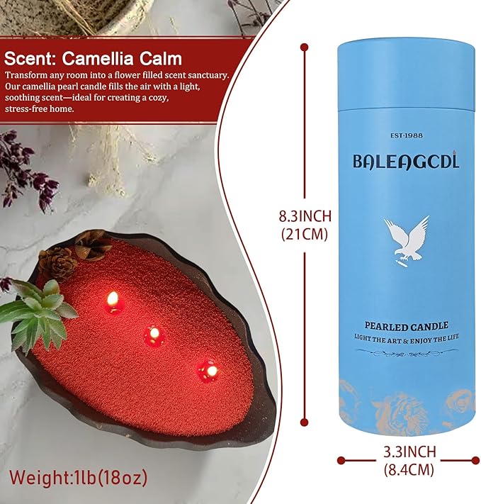 Scented Candle Sand with 30 Cotton Wicks–MANNYCOM Carmine Camellia Calm Scent 18oz(1.1lb) Powder Wax Refillable Candles Burns up to 110 Hours Perfect for Home Decorative DIY Candlemaking