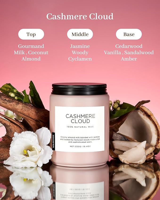 M&SENSE Cashmere Vanilla Scented Candles, Non Toxic Soy Wax 19.4oz 110 Hour Long Lasting 2 Wick, Large Candle for Bedroom Kitchen Home Decor, Housewarming Valentine's Day Gifts for Family Friends