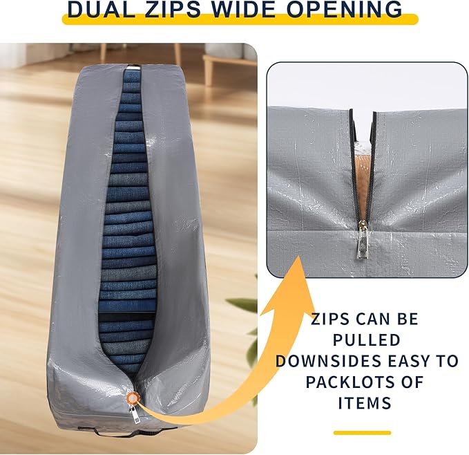 264L Extra Large Storage Bags, Heavy Duty Huge Moving Bags with Zipper and Stronger Handles, Waterproof Material Protects from Dust and Moisture, Big Foldable Duffle Bag for Travel Storage
