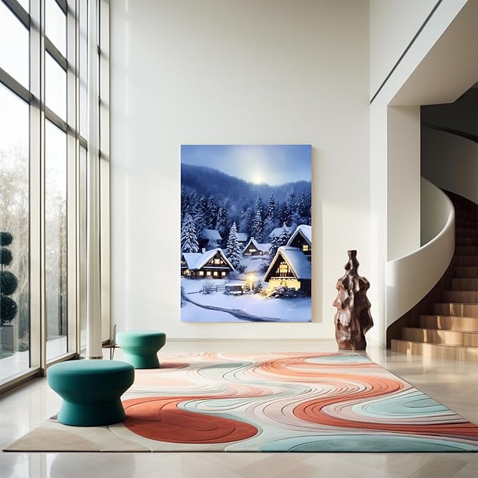 GUAIEUW Frameless Canvas Winter Snowy Houses Diamond Painting Kit DIY 5D Full Round Diamond HD Picture Diamond Dot Painting Art Craft Gift, Wall Decor Living Room Office Hangable 12x16 Inch