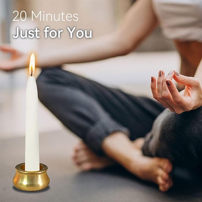 Mini Taper Candle Meditation Candles,White 20 Minute Prayer Candlestick Dripless Beeswax Candles with Brass Candle Holder for Yoga & Spiritual Rituals,30-WHI