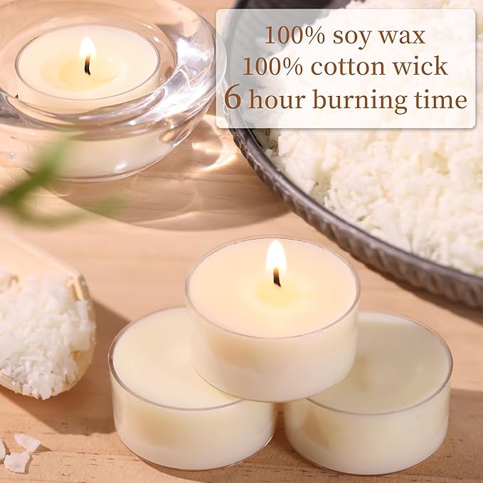 DEVI 6 Hour Soy Tealight Candles Bulk 25 Pack, Unscented Organic Tea Candles, White Emergency Votive Tea Lights-Burn Clean, Non-Paraffin Natural Soy Candle for Home Decor,
