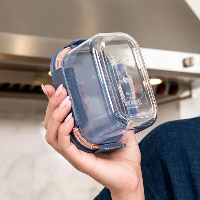 LocknLock LBF402RS5N Bisfree Modular Plus Food Storage Containers for Lunch, Meal Prep, Stackable, BPA-Free, Leakproof, Microwave, Dishwasher, Freezer-Safe, 10 Pieces, 5 Boxes and 5 Lids, Navy, 450ml