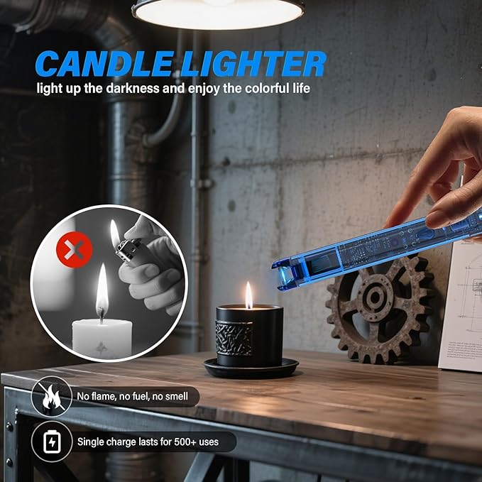KTEBO 2 Pack Electric Candle Lighters - Rechargeable USB-C Arc Lighters with LED Display & Transparent See-Through Tech Design, Windproof Long Lighter for Candles,BBQ,Camping,Stoves,Stocking Stuffers