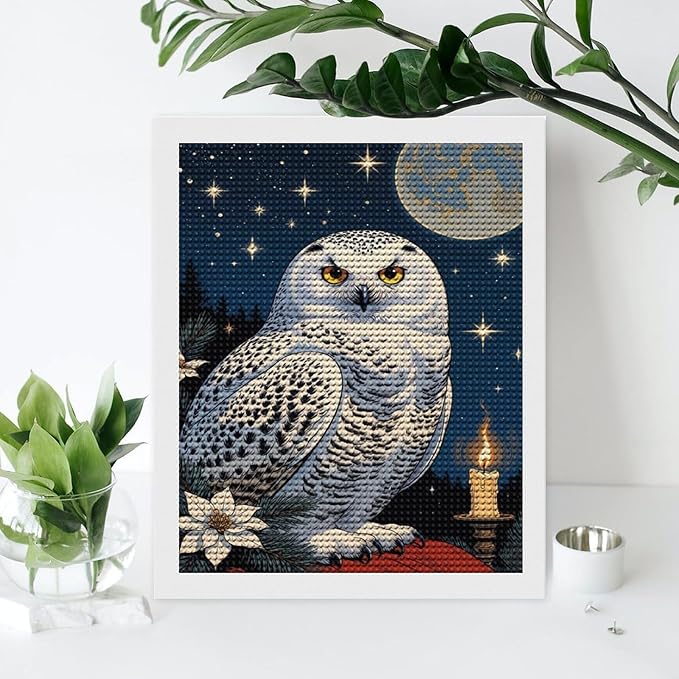 KIVJMSIDJA 5D Diamond Art Kits for Adults Snowy Owl & Candle Glow - Winter Night Scene Full Drill DIY Diamond Art for Home Wall Decor 16"x20"