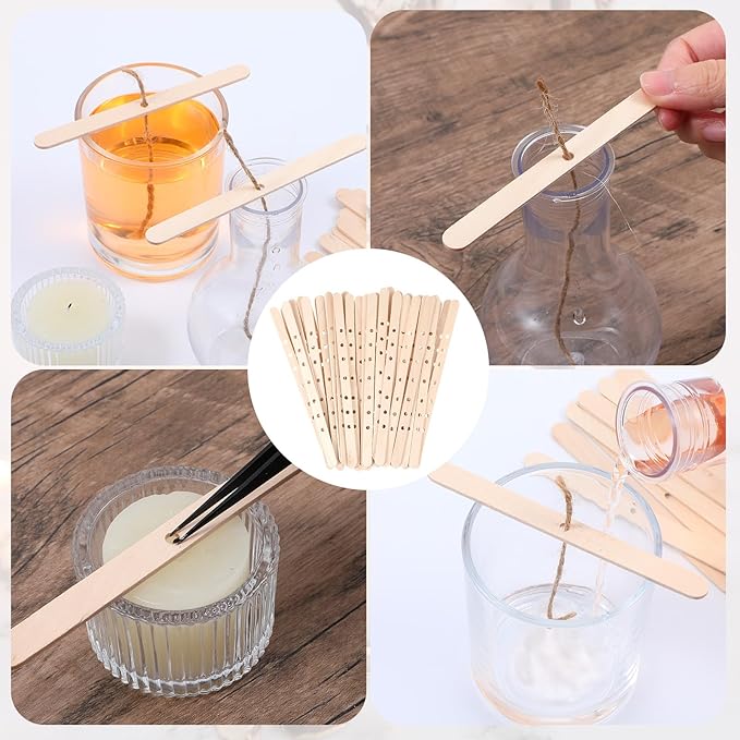 50 Pcs Wooden Wick Holders, Adjustable Candle Wick Centering Tool & Stabilizer for Candle Making Supplies, DIY Candlemaking Tools and Accessories