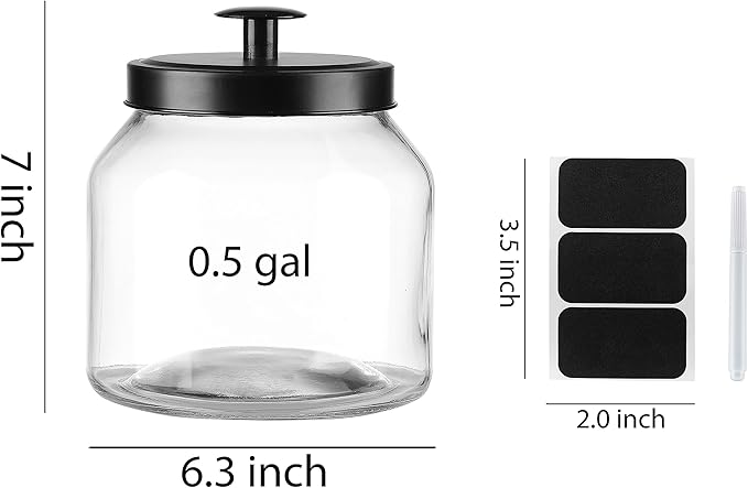 Hyperspace Glass Cookie Jar Food Container with Airtight Black Metal Lid, Medium, 3PCS