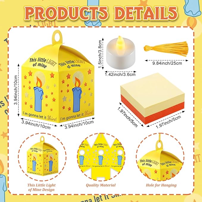 Simgoing 24 Sets Religious Candle Lantern Crafts with LED Candle Light Tissue Paper Light of Mine Lanterns Craft Kits DIY Vbs Christ Suncatchers Lanterns Hanging for Sunday School Christian Decoration